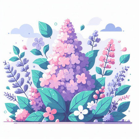 Beautiful vector illustration of spring landscape with flowers and leafs.のイラスト素材
