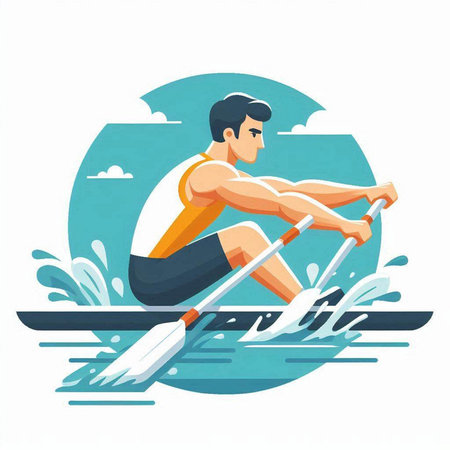 Man in a kayak. Water sport. Flat vector illustration.のイラスト素材