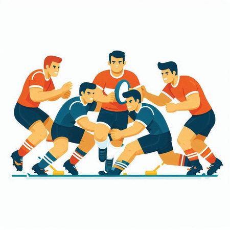 Rugby players isolated on white background. Flat style vector illustration.のイラスト素材