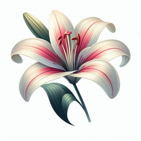 Beautiful lily flower isolated on white background. 3d illustration.のイラスト素材