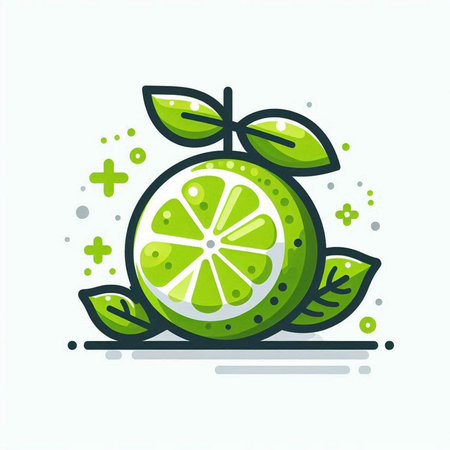 Lime icon. Citrus fruit with green leaves. Vector illustration.のイラスト素材