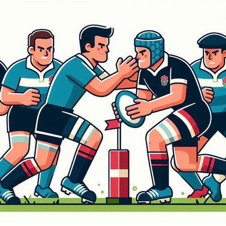 Rugby players in action. Vector illustration of a rugby player.のイラスト素材