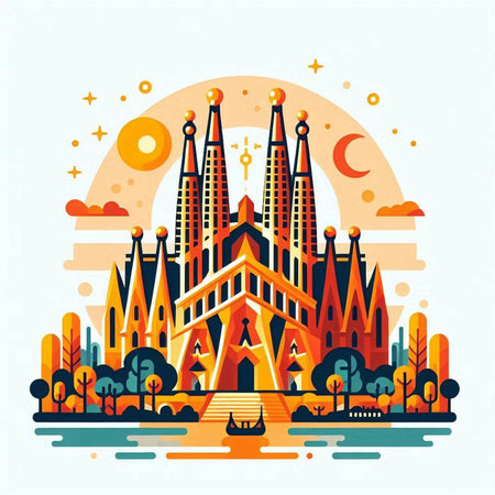 Famous building of Barcelona, Spain. Vector illustration in flat styleのイラスト素材