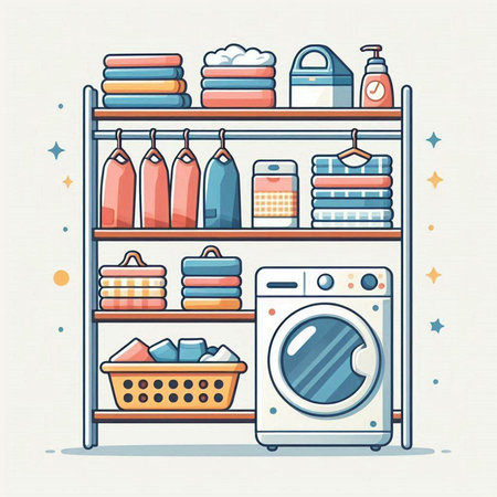 Laundry room. Laundry service. Vector illustration.のイラスト素材
