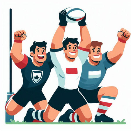 Rugby players in action. Vector illustration in cartoon style.のイラスト素材