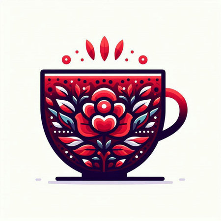 Cup of tea with floral ornament. Stylized vector illustration.のイラスト素材
