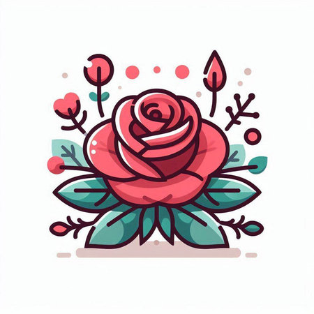 Flower line icon, vector illustration. Flat design style with pink rose.のイラスト素材