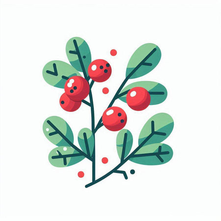 Christmas holly branch with berries. Vector illustration in flat style.のイラスト素材