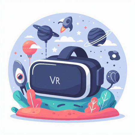 Virtual reality. Vector illustration in flat cartoon style. Virtual reality concept.のイラスト素材