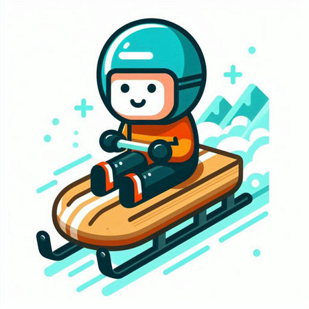 Cartoon snowboarder riding on snowboard. Vector illustration.のイラスト素材