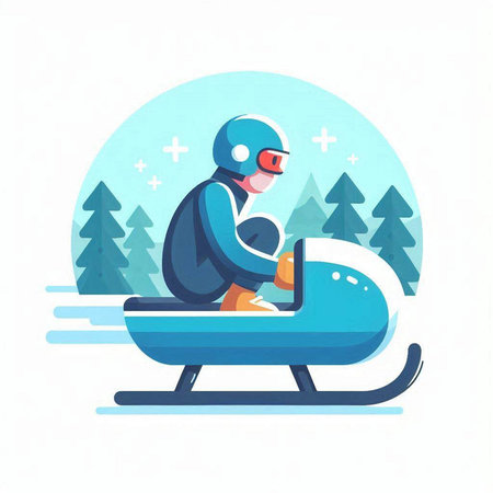 Man riding a snowmobile in the forest. Flat vector illustration.のイラスト素材