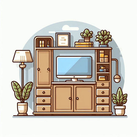 Interior of living room with furniture. Vector illustration in flat styleのイラスト素材