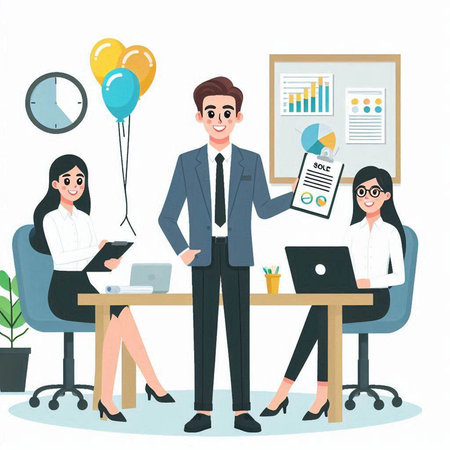 Businessman and businesswoman in office. Vector illustration in cartoon styleのイラスト素材