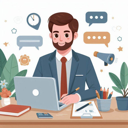 Businessman working in office. Vector illustration in flat cartoon style.のイラスト素材