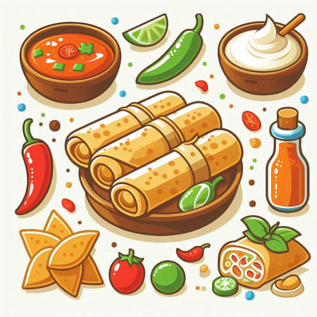 Illustration of a set of traditional mexican food. Vector illustrationのイラスト素材