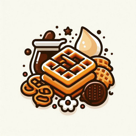 Belgian waffles with chocolate, cream and sugar. Vector illustration.のイラスト素材
