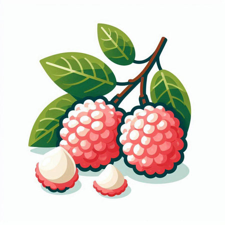 Ripe lychee fruit on white background. Vector illustration.のイラスト素材