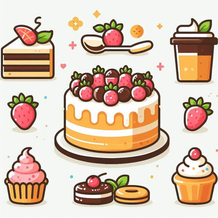 Cake icon set. Vector illustration of cake and dessert icons.のイラスト素材