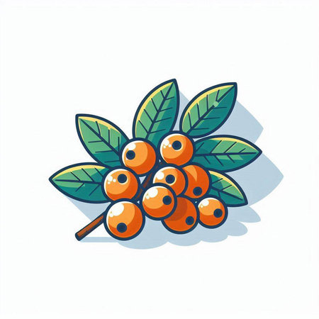 Rowan berries with leaves isolated on white background. Vector illustration.のイラスト素材