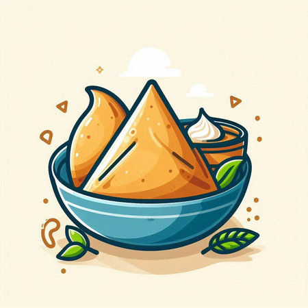 Illustration of indian food, samosas in bowl.のイラスト素材