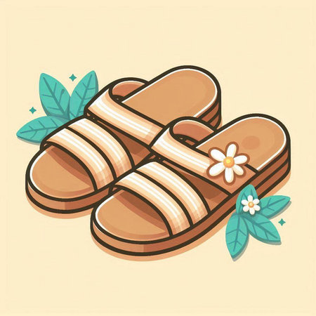 Illustration of a pair of slippers on a beige backgroundのイラスト素材