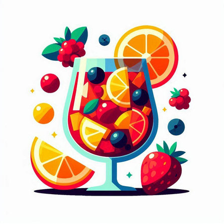 Cocktail with fruits and berries. Vector illustration in flat styleのイラスト素材