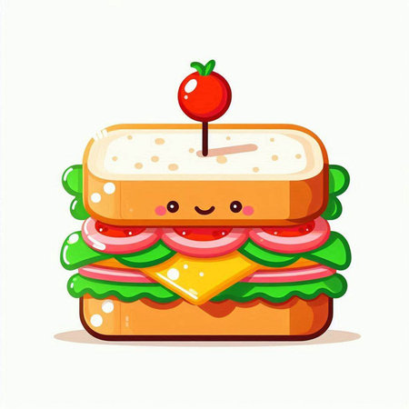 Cute and kawaii fast food sandwich. Vector illustration.のイラスト素材
