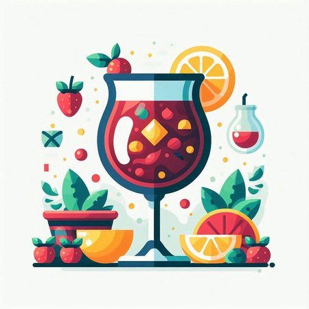 Cocktail with fruits and berries. Vector illustration in flat styleのイラスト素材