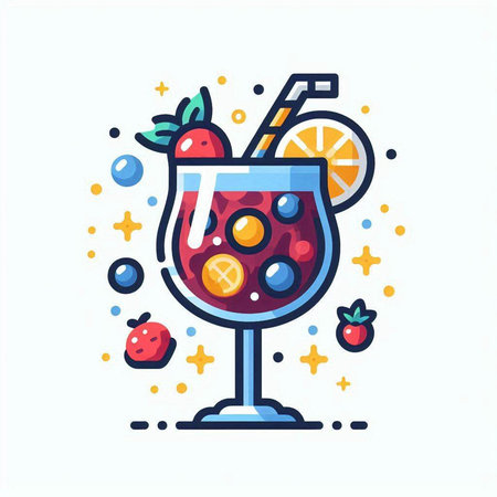 Cocktail with fruits and berries in a glass. Vector illustration.のイラスト素材