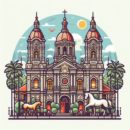 Santo Domingo church, Dominican Republic. Vector illustration.のイラスト素材