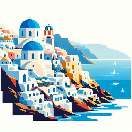 Santorini island in Greece. Vector illustration. Eps 10のイラスト素材
