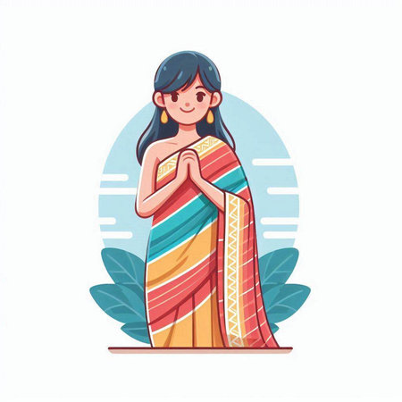 Vector illustration of a girl in a saree. A woman in a saree.のイラスト素材