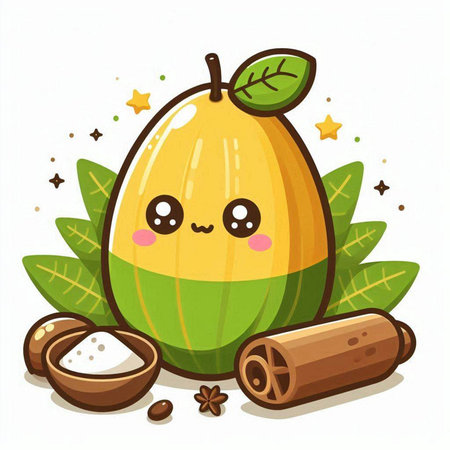 Cute cartoon illustration of a cute little girl and a boy with a basket of fruits.のイラスト素材