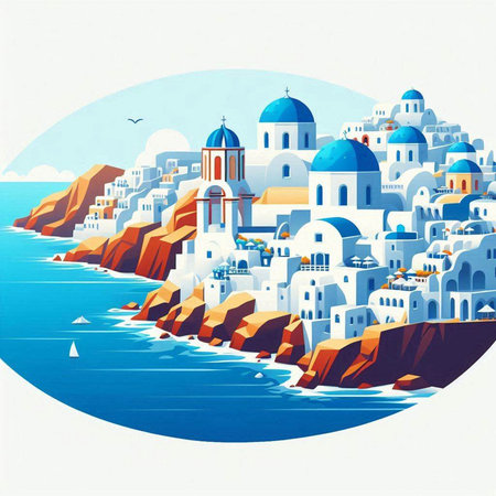 Santorini island in Greece. Colorful vector illustration.のイラスト素材