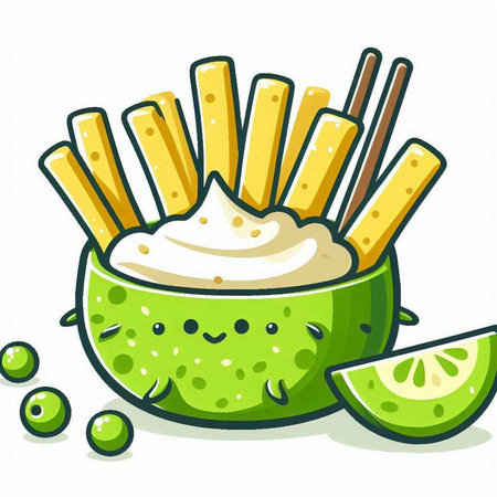 Illustration of Cucumber with Creamy Sauce and Friesのイラスト素材