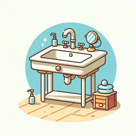 Illustration of a washbasin in a bathroom - vector illustrationのイラスト素材