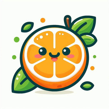 Cute orange fruit character with facial expression, vector flat cartoon illustrationのイラスト素材