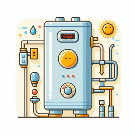 Water heating system. Vector illustration in flat cartoon style isolated on white background.のイラスト素材