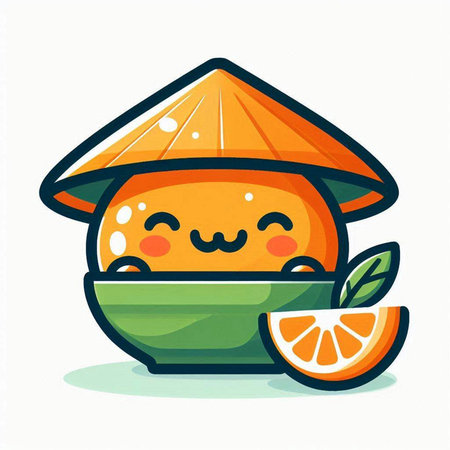 Cute kawaii orange fruit in bowl. Vector illustration.のイラスト素材