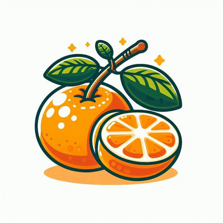 Orange fruit icon isolated on white background. Vector illustration in cartoon style.のイラスト素材
