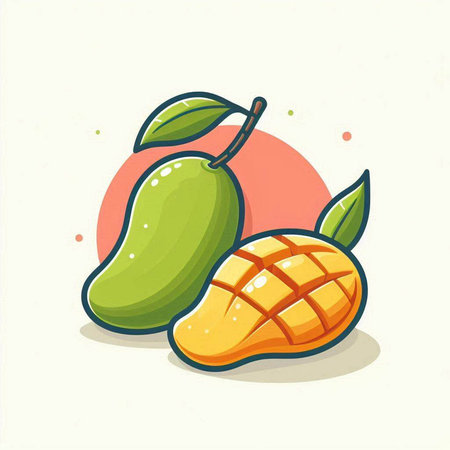 Mango fruit vector illustration. Vector illustration of fresh ripe mango.のイラスト素材