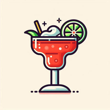 Cocktail with lime, ice and straw. Vector illustration.のイラスト素材