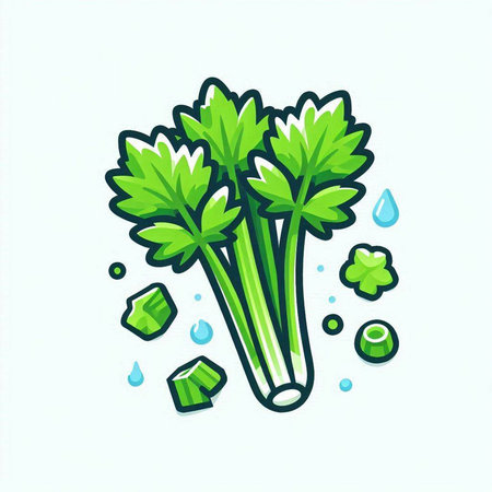 Celery icon. Vector illustration of celery with drops of water.のイラスト素材