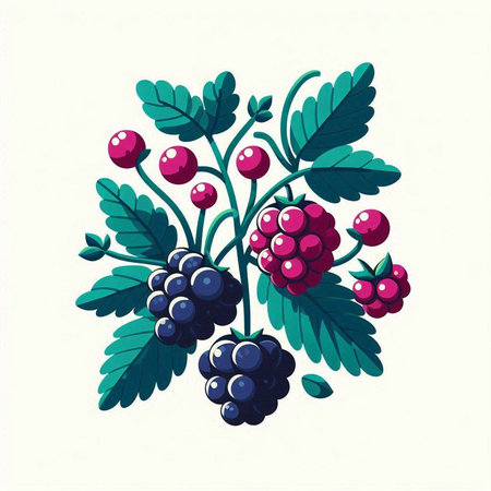 Bunch of blackberries on a white background. Vector illustration.のイラスト素材