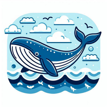 Cute blue whale in the sea. Vector illustration of a cartoon style.のイラスト素材