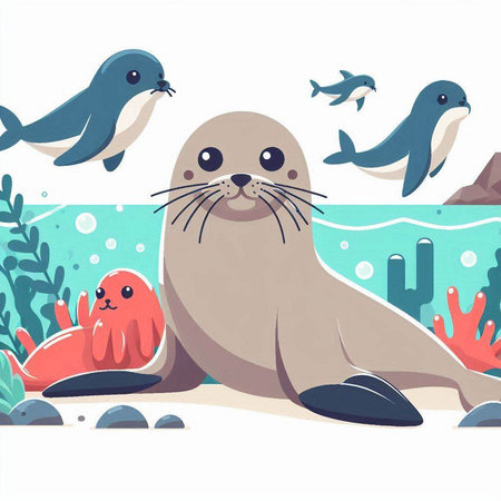 Seals and sea animals. Vector illustration of a sea animal.のイラスト素材