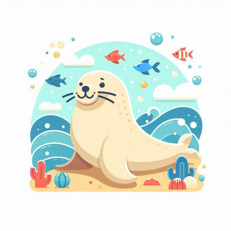 Cute seal on the seashore. Vector illustration in cartoon style.のイラスト素材