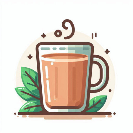 Coffee cup with tea leaves. Vector illustration in flat styleのイラスト素材