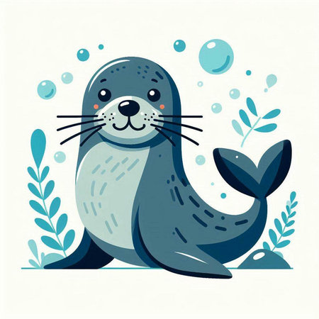 Cute seal and seaweed. Vector illustration in cartoon style.のイラスト素材