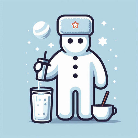 Snowman with a glass of juice and ice. Vector illustration.のイラスト素材